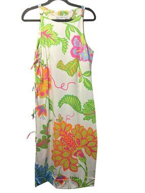 Gretchen Scott Designs White Maxi Dress with Neon Floral Print Medium